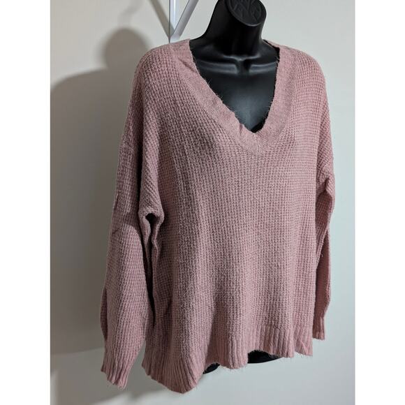 American Eagle Light Pink Waffle Knit Oversized Sweater Size Medium - Picture 2 of 5